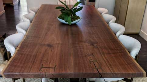 Book matched walnut dining table