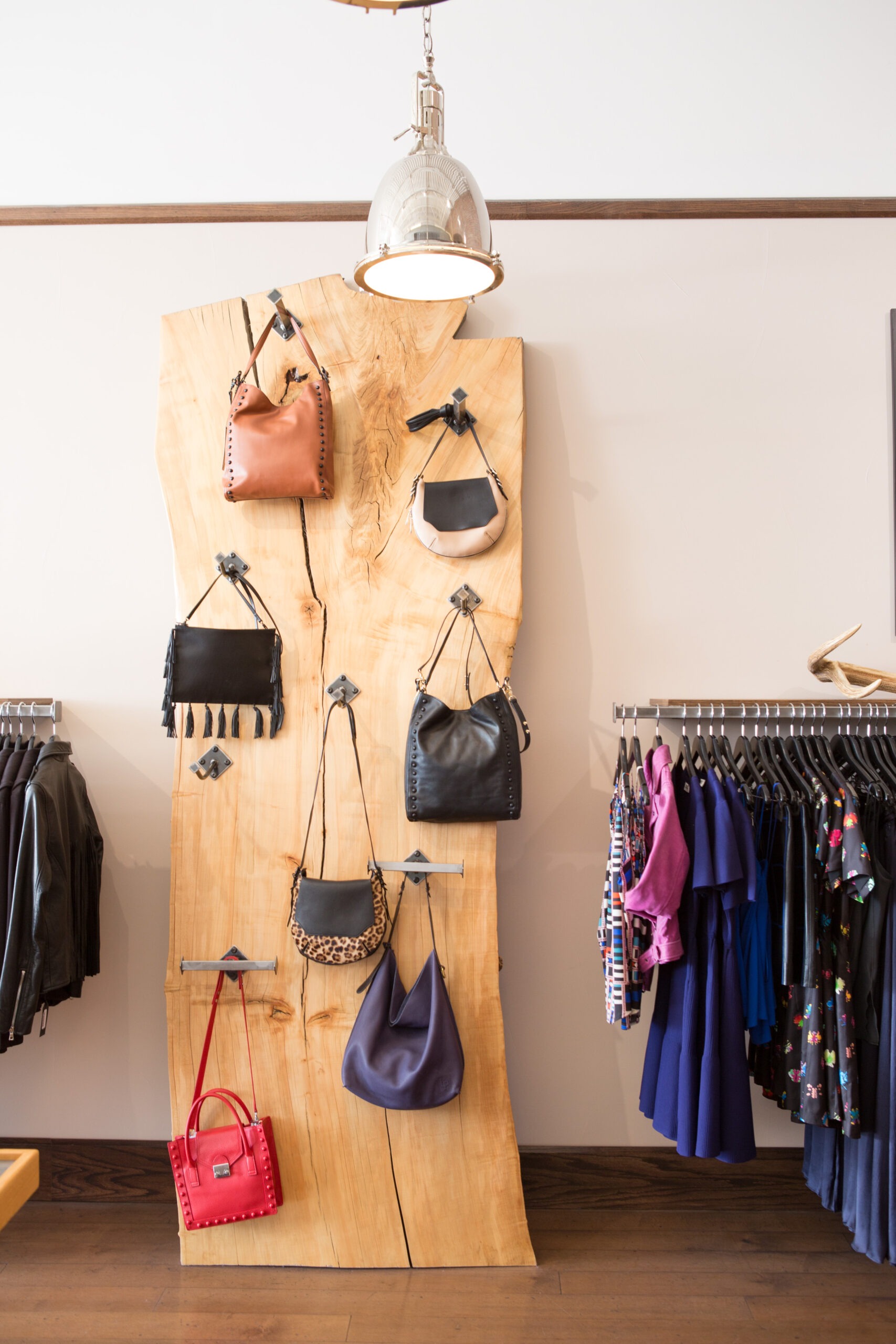 Live Edge Wood Slab Purse Display