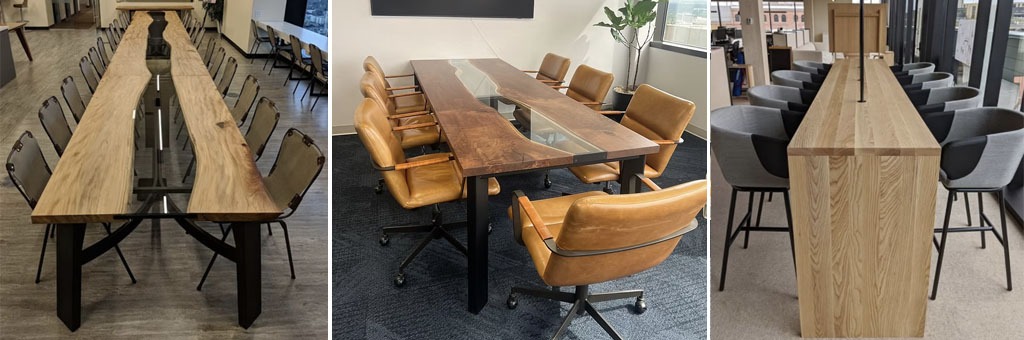 Office furniture including conference tables and desks.