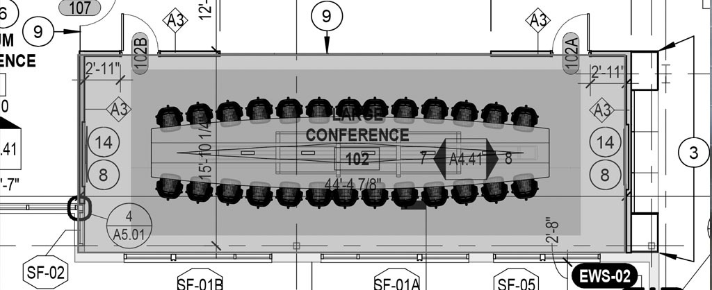 Office blueprint showing conference table to scale