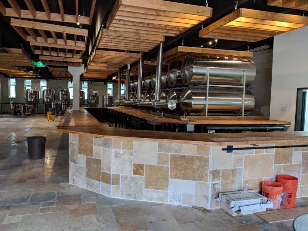 End grain honey locust bar and back bar for a Denver brewery